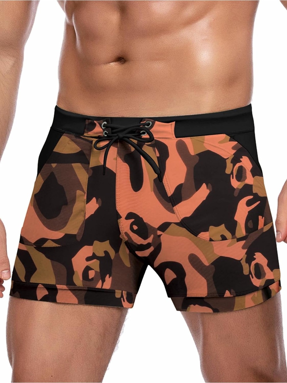Men's Camouflage Swim Trunks - Orange/Black